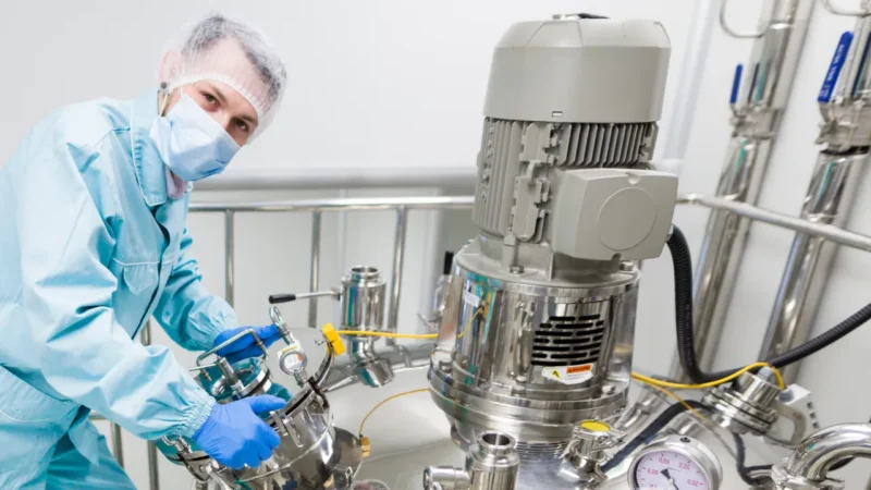 Look camera scientist is working with highpressure tank