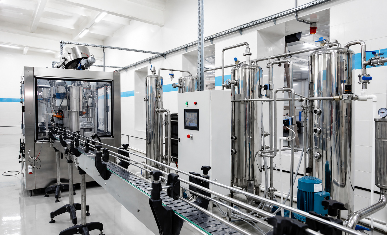 Industrial clean room with bottling line
