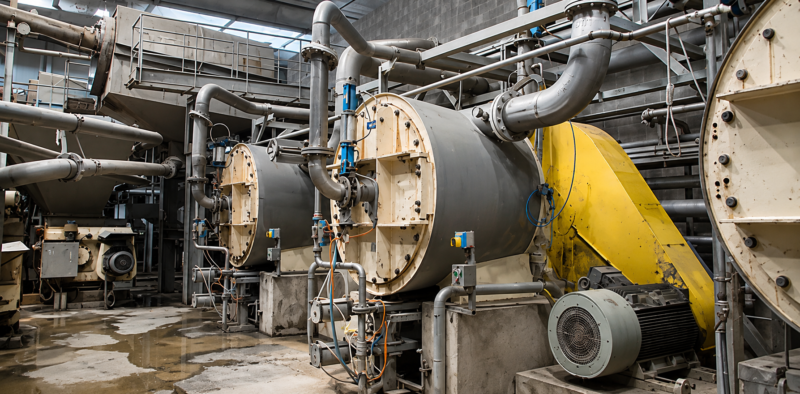 Industrial plant interior with machinery details