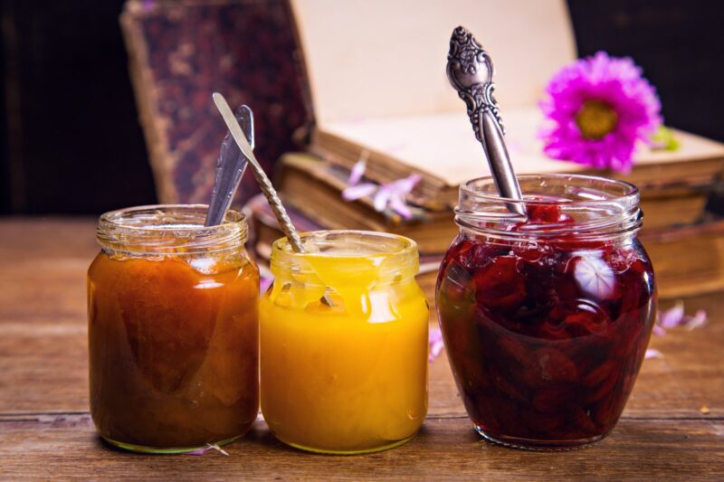 Jars of colorful jam